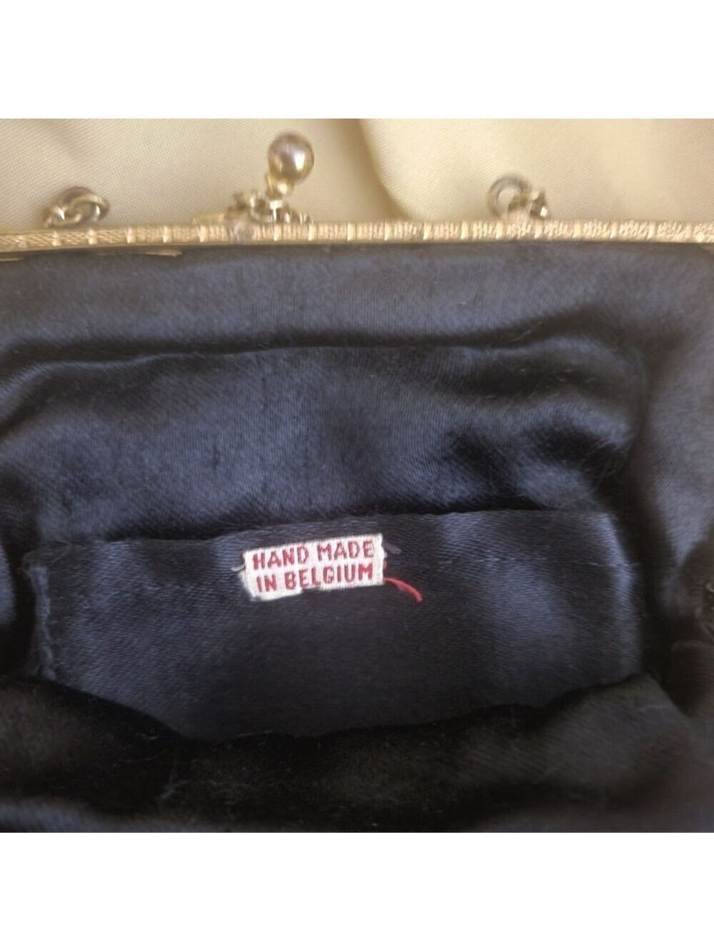 Vintage 1950s Handmade Belgium Black Beaded Kiss Clasp Evening Bag Gold Chain - Picture 5 of 5